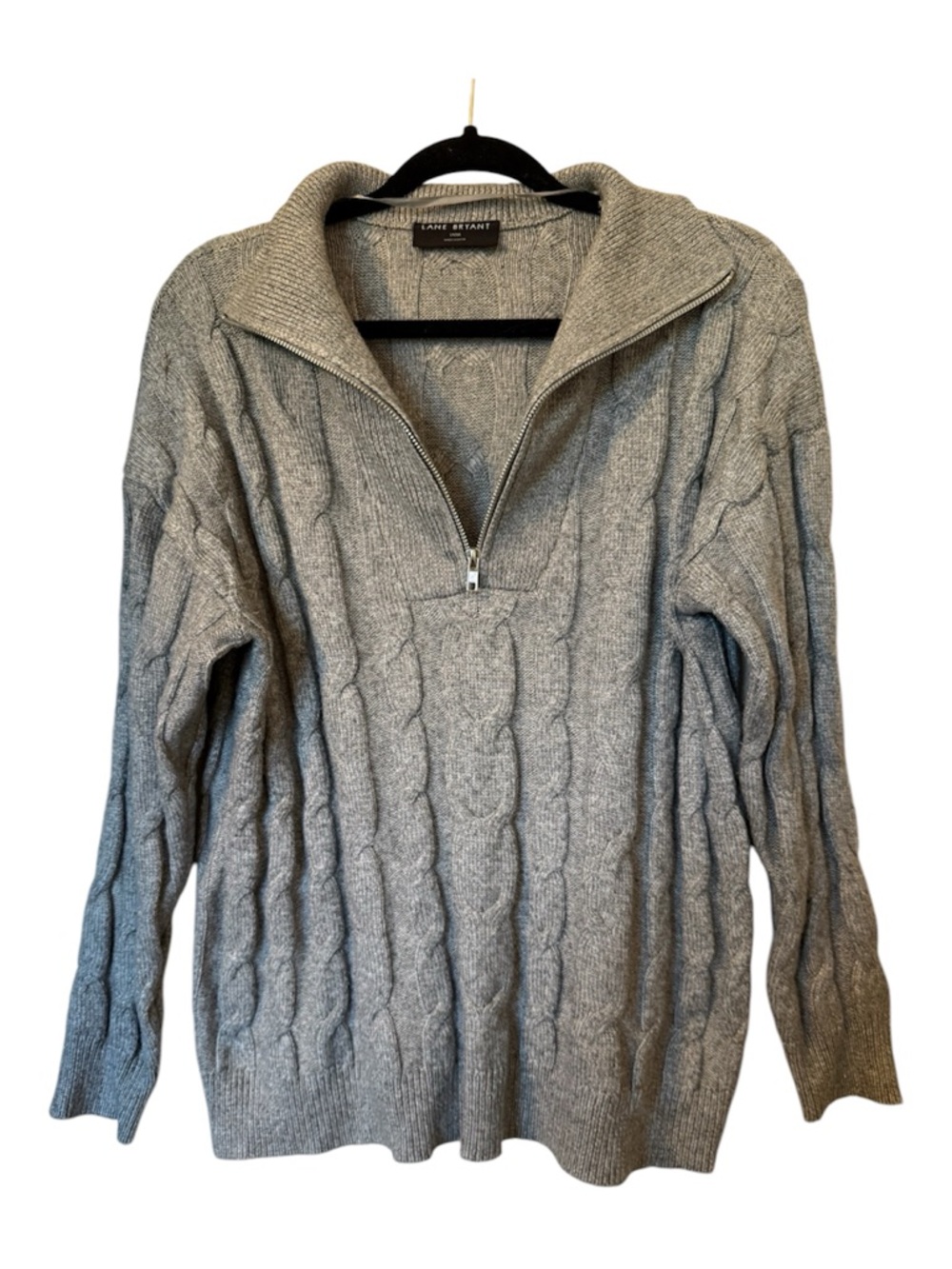 Lane Bryant Cable Knit Quarter Zip Sweater Gray Women 14/16 Cozy Pullover